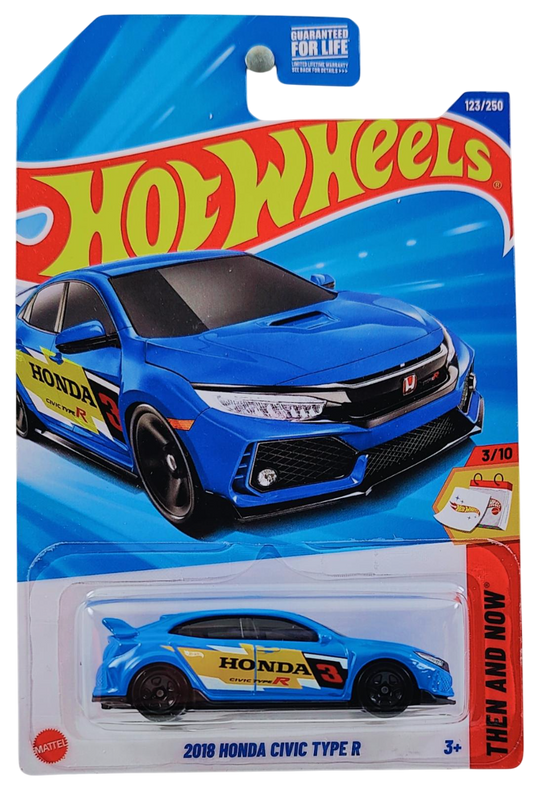 Hot Wheels 2025 - Collector # 123/250 - Then and Now 3/10 - 2018 Honda Civic Type R - Blue / #3 - USA Card