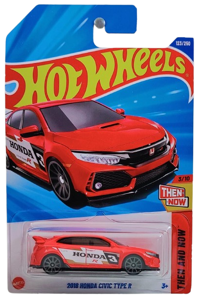 Hot Wheels 2025 - Collector # 123/250 - Then and Now 3/10 - 2018 Honda Civic Type R - Red / #3 - International Card