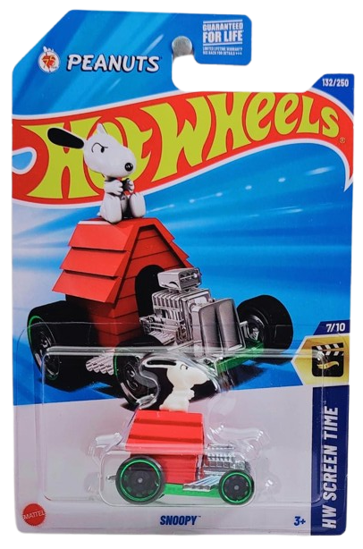 Hot Wheels 2025 - Collector # 132/250 - HW Screen Time 7/10 - Snoopy - Red - Deep Dish 8-Spoke Wheels - USA 'Peanuts' Card