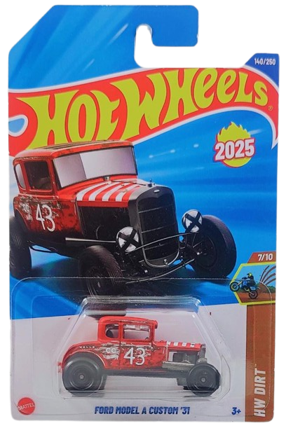 Hot Wheels 2025 - Collector # 140/250 - HW Dirt 7/10 - New Models - Ford Model A Custom '31 - Matte Red / #43 - Wire in Motion Wheels - IC