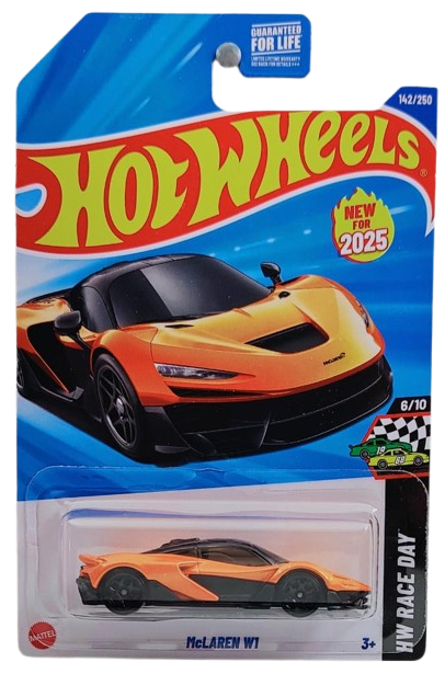 Hot Wheels 2025 - Collector # 142/250 - HW Race Day 6/10 - New Models - McLaren W1 - Papaya Orange - Black Y 5-Spoke Wheels - USA Card