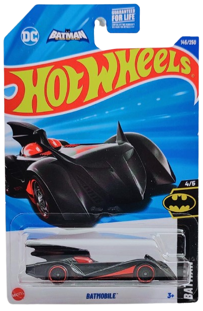 Hot Wheels 2025 - Collector # 145/250 - Batman Series 4/5 - (The Brave and the Bold) Batmobile - Black / Red Accents - Deep Dish 8-Spoke Wheels - USA 'Batman' Card