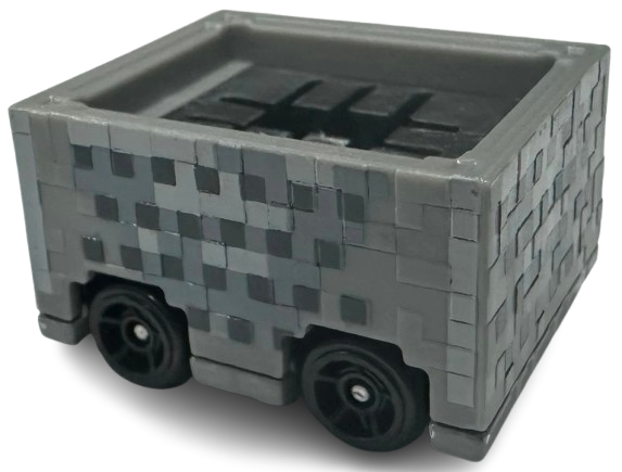 Hot Wheels 2025 - Collector # 146/250 - HW Screen Time 8/10 - Minecart - Gray - Open Hole 5-Spoke Wheels - USA 'Minecraft' Card