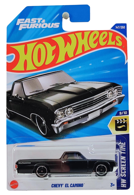 Hot Wheels 2025 - Collector # 147/250 - HW Screen Time 9/10 - Chevy El Camino - Matte Black - Muscle Car 5-Spoke Wheels - International 'Fast & Furious' Card - 1st Appearance in the Mainline