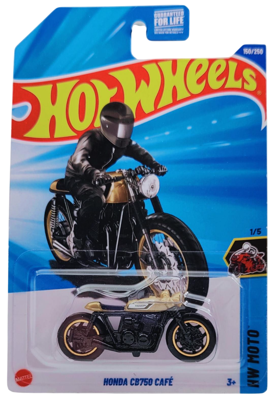 Hot Wheels 2025 - Collector # 150/250 - HW Moto 1/5 - Honda CB750 Cafe - Gold Tank / Black Frame - Kroger Exclusive - USA Card