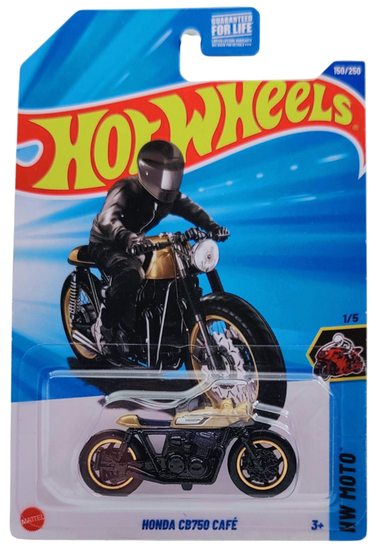 Hot Wheels 2025 - Collector # 150/250 - HW Moto 1/5 - Honda CB750 Cafe - Gold Tank / Black Frame - Kroger Exclusive - USA Card