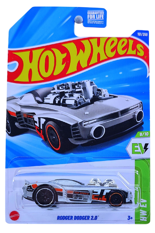 Hot Wheels 2025 - Collector # 151/250 - HW EV 9/10 - Rodger Dodger 2.0 - Silver Metallic - USA Card