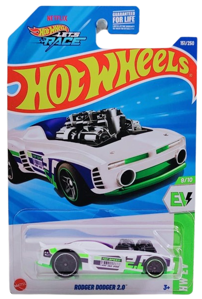 Hot Wheels 2025 - Collector # 151/250 - HW EV 9/10 - Rodger Dodger 2.0 - White - USA 'Let's Race' Card