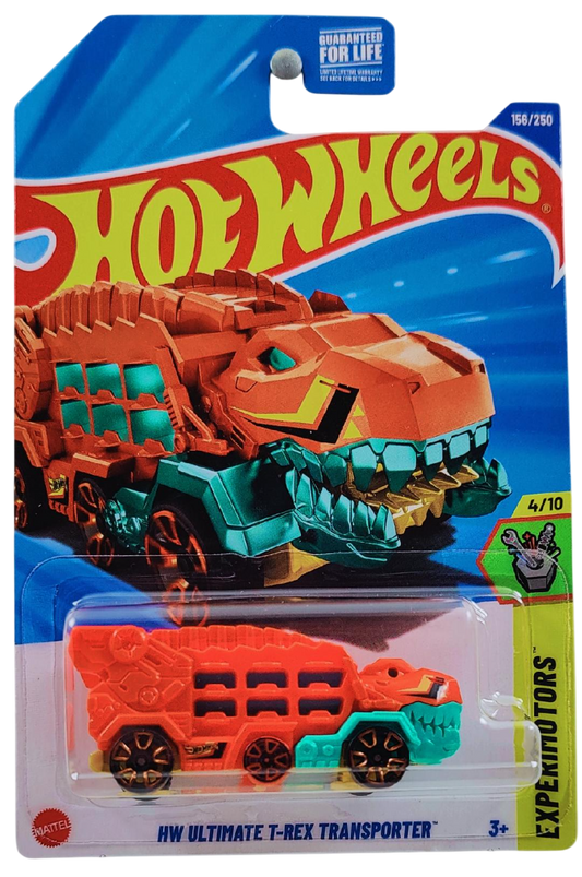 Hot Wheels 2025 - Collector # 156/250 - Experimotors 4/10 - HW Ultimate T-Rex Transporter - Orange - Orange TRAP5 Wheels - USA Card