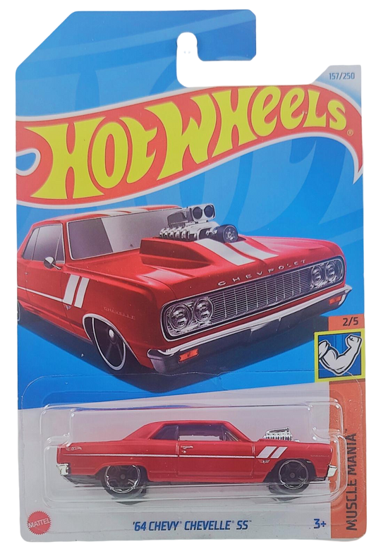 Hot Wheels 2024 - Collector # 157/250 - Muscle Mania 2/5 - '64 Chevy Chevelle SS - Red / White Stripes - International Card