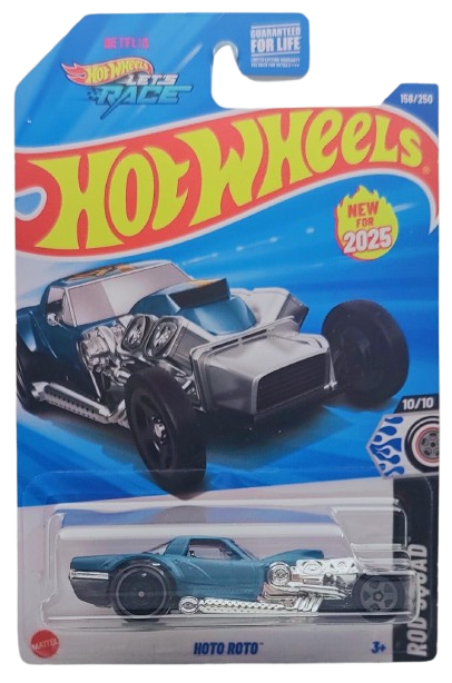 Hot Wheels 2025 - Collector # 158/250 - Rod Squad 10/10 - New Models - Hoto Roto - Matte Blue / #67 - USA 'Let's Race' Card