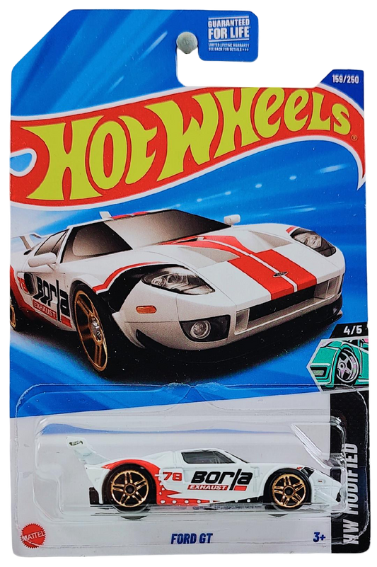 Hot Wheels 2025 - Collector # 159/250 - HW Modified 4/5 - Ford GT - White / Borla - USA Card