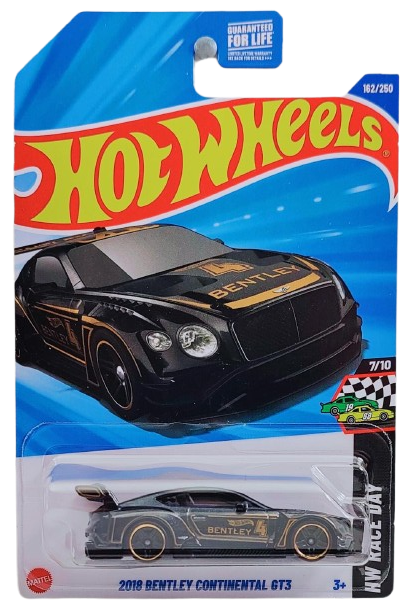 Hot Wheels 2025 - Collector # 162/250 - HW Race Day 7/10 - 2018 Bentley Continental GT3 - Black with Gold Pinstripes - PR5 Wheels - USA Card
