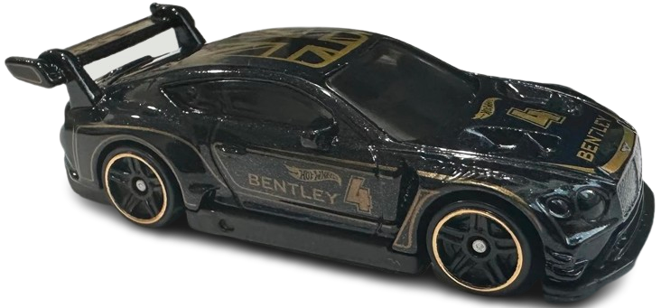 Hot Wheels 2025 - Collector # 162/250 - HW Race Day 7/10 - 2018 Bentley Continental GT3 - Black with Gold Pinstripes - PR5 Wheels - International Card