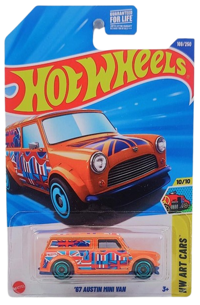 Hot Wheels 2025 - Collector # 169/250 - HW Art Cars 10/10 - '67 Austin Mini Van - Orange / 'A' on Roof - USA Card