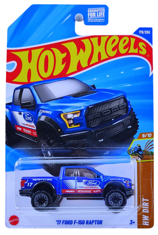 Hot Wheels 2025 - Collector # 178/250 - HW Dirt 9/10 - '17 Ford F-150 Raptor - Blue Metalflake - BLOR Wheels - USA Card