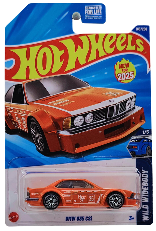 Hot Wheels 2025 - Collector # 185/250 - Wild Widebody 1/5 - New Models - BMW 635 CSi - Orange / #35 - Lace Wheels - USA Card