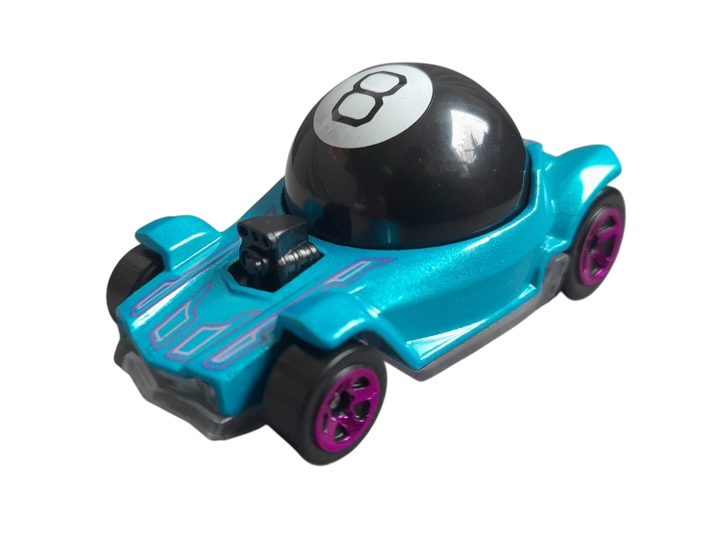 Hot Wheels 2025 - Collector # 188/250 - Experimotors 7/10 - New Models - Decidedly Go - Teal Metalflake & Black / #8 - Purple 5 Spoke Wheels - USA 'Magic Ball' Card