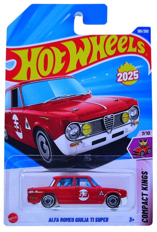 Hot Wheels 2025 - Collector # 195/250 - Compact Kings 7/10 - New Models - Alfa Romeo Guilia T1 Super - Red / #53 - International Card