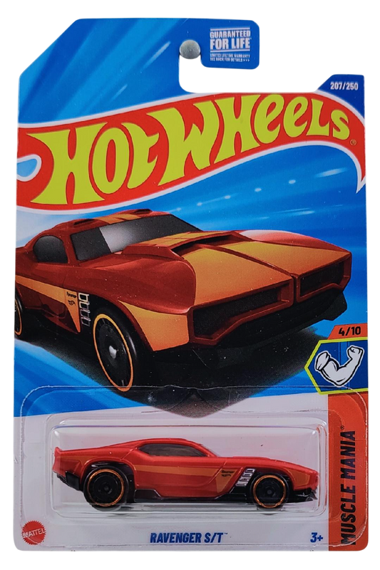 Hot Wheels 2025 - Collector # 207/250 - Muscle Mania 4/10 - Ravenger S/T - Red / Orange Accents - USA Card