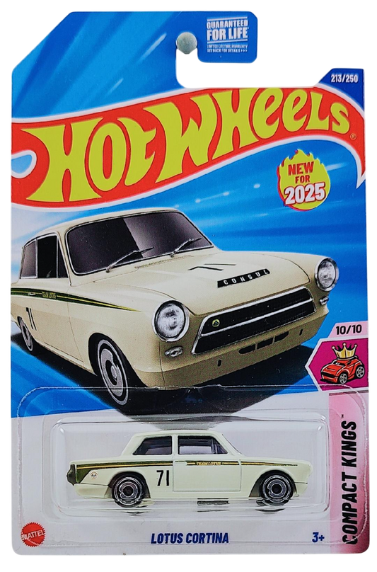 Hot Wheels 2025 - Collector # 213/250 - Compact Kings 10/10 - New Models - Lotus Cortina - Off White - USA Card