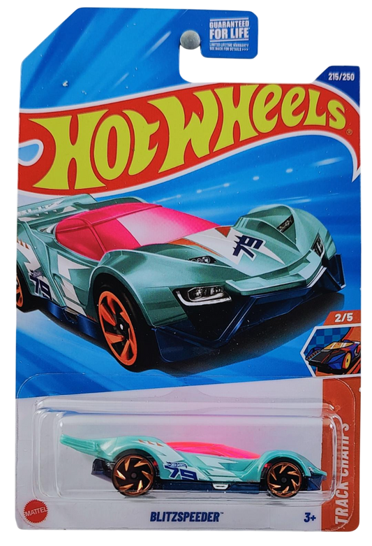 Hot Wheels 2025 - Collector # 215/250 - HW Track Champs 2/5 - Blitzspeeder - Pearl Turquoise - Orange RAV6 Wheels - USA Card