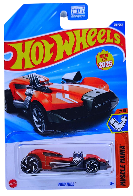 Hot Wheels 2025 - Collector # 218/250 - Muscle Mania 7/10 - New Models - Mod Mill - Metalflake Orange - USA Card