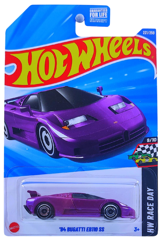 Hot Wheels 2025 - Collector # 221/250 - HW Race Day 9/10 - '94 Bugatti EB110 SS - Pearl Purple - USA Card