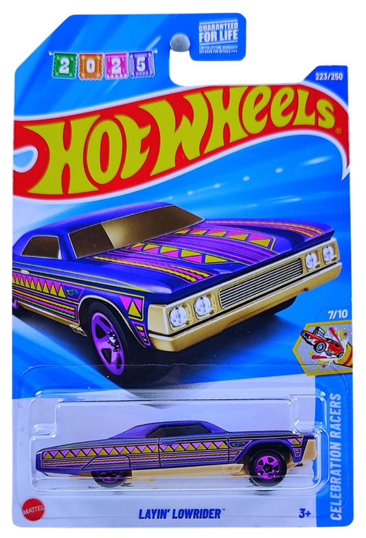 Hot Wheels 2025 - Collector # 223/250 - Celebration Racers 7/10 - Layin' Lowrider - Purple Metalflake - USA Card