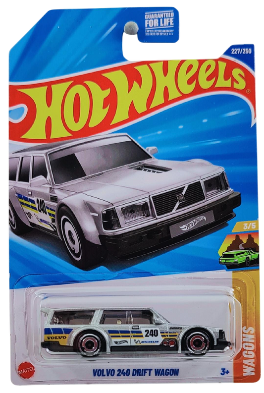 Hot Wheels 2025 - Collector # 227/250 - Wagons 3/5 - Volvo 240 Drift Wagon - Metalflake Silver / #240 - Aero Disc Wheels - USA Card - MPN JBB40