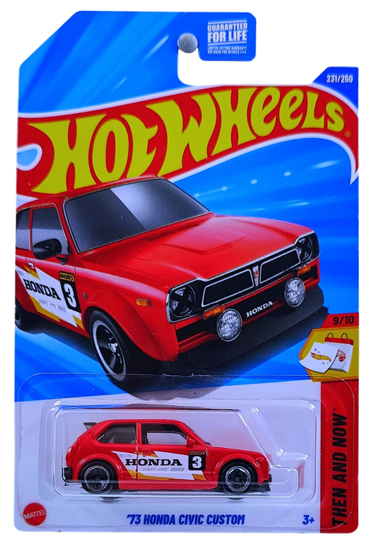 Hot Wheels 2025 - Collector # 231/250 - Then and Now 9/10 - '73 Honda Civic Custom - Red / #3 - USA Card