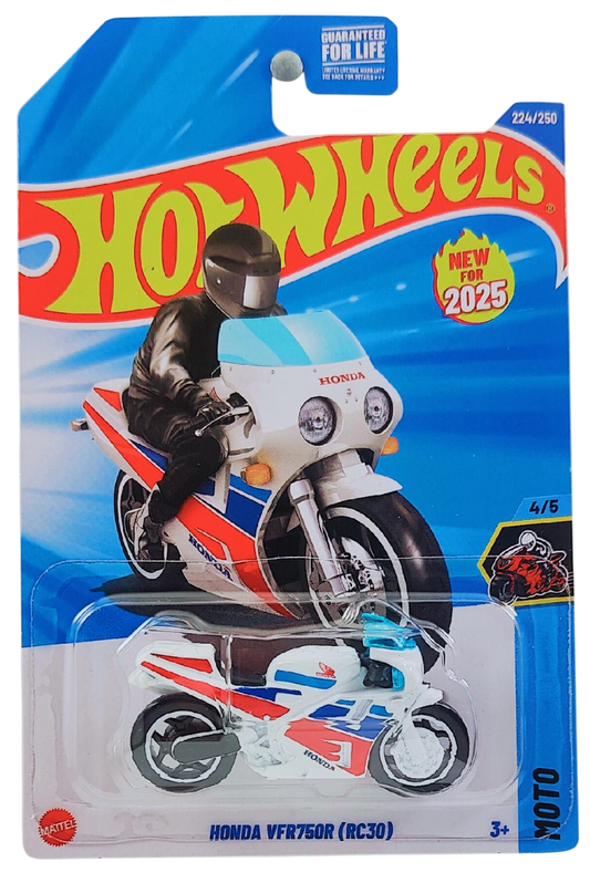 Hot Wheels 2025 - Collector # 224/250 - Moto 4/5 - New Models - Honda VFR750R (RC30) - White - USA Card