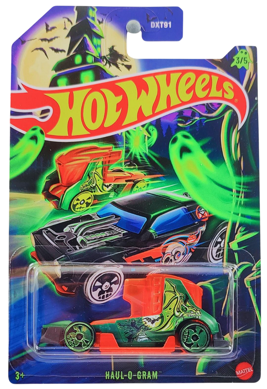 Hot Wheels 2025 - Theme / Happy Halloween Series 3/5 - Haul-O-Gram - Green - Green Chrome Skull Wheels - Grocery Store's Exclusive - Special Halloween Blister Card