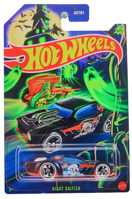 Hot Wheels 2025 - Theme / Happy Halloween Series 4/5 - Night Shifter - Matte Black - Skull Wheels - Grocery Store's Exclusive - Special Halloween Blister Card