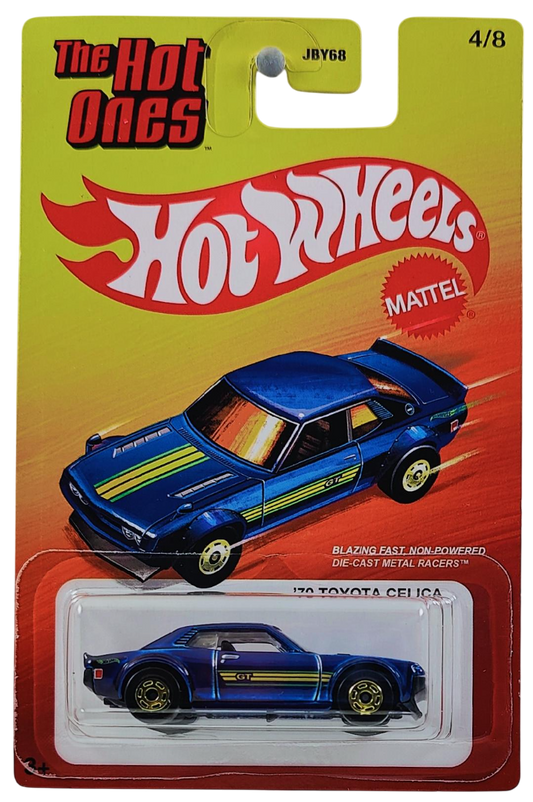 Hot Wheels 2025 - Theme - Mix 1 - The Hot Ones 4/8 - '70 Toyota Celica - Spectraflame Dark Blue - Gold Hot Ones Wheels - Target Exclusive - Retro Blister Card