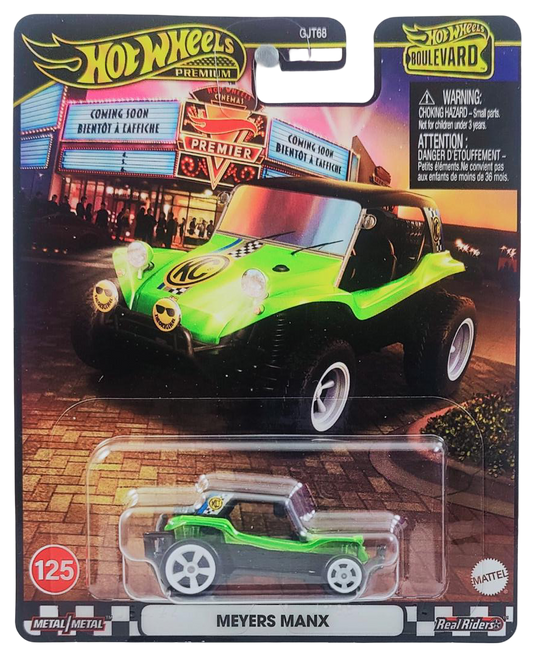 Hot Wheels 2025 - Premium / Boulevard # 125 / Mix 2 - Meyers Manx - Lime Green Metalflake / KC Lights - Metal/Metal & Real Riders - Walmart Exclusive