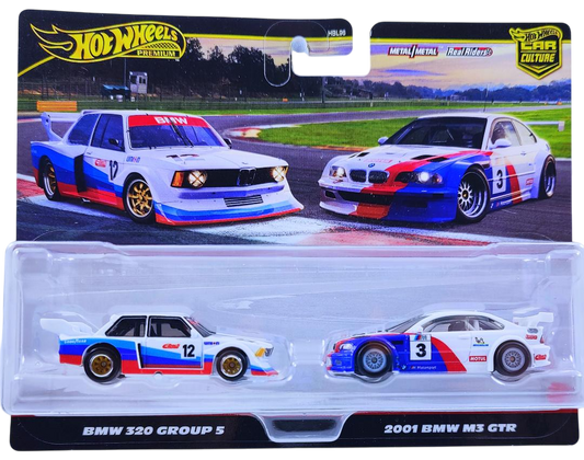 Hot Wheels 2025 - Premium / Car Culture / 2-Pack - Mix 2 - BMW 320 Group 5 & 2001 BMW M3 GTR (NEW Casting)- #12 & #3 - Metal/Metal & Real Riders