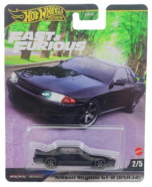 Hot Wheels 2025 - Premium / Fast & Furious 2/5 - Nissan Skyline GT-R (BNR32) - Black - Metal/Metal & Real Riders