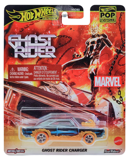 Hot Wheels 2025 - Premium / Pop Culture / Mix 2 / Marvel Ghost Rider - Ghost Rider Charger - Matte Black - Metal/Metal & Real Riders