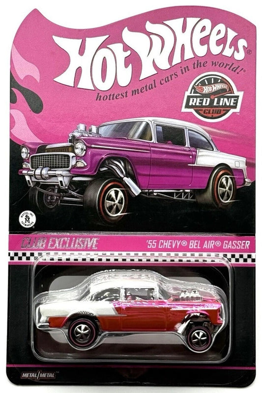 Hot Wheels 2025 - RLC Exclusive ’- 55 Chevy Bel Air Gasser - Spectraflame Pink - Neo Classic Red Line Wheels - Metal/Metal - Kar Keeper