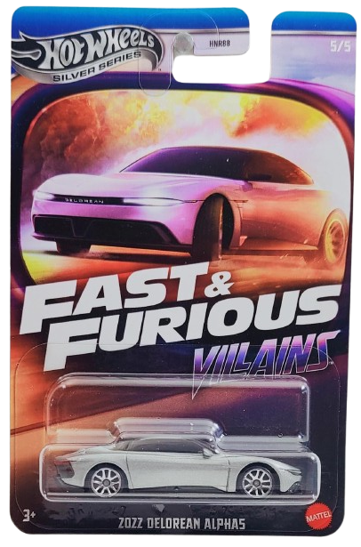 Hot Wheels 2025 - Silver Series / Theme / Fast & Furious: Villians 5/5 - 2022 DeLorean Alpha5 - Silver Metalflake - J5 Wheels - Walmart Exclusive