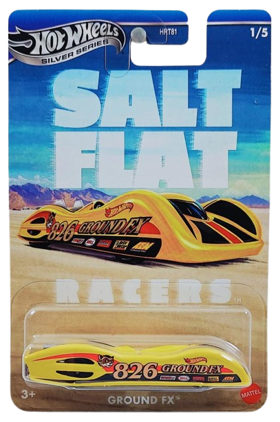 Hot Wheels 2025 - Silver Series / Theme Series / Salt Flat Racers 1/5 - Ground FX - Yellow / #826 with various Racing Decals - SK5SP Wheels - Grocery Store Exclusive