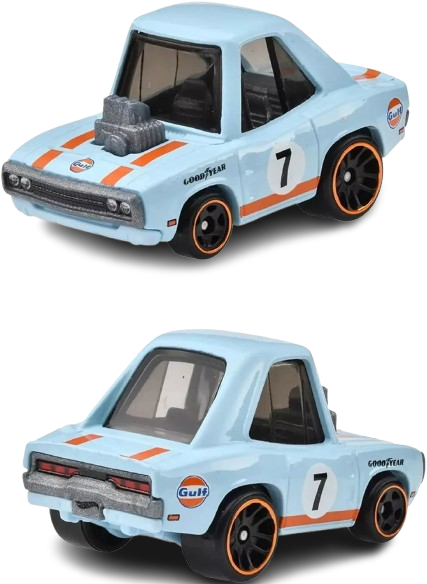 Hot Wheels 2025 - Silver Series / Tooned / Gulf Racing # 2/5 - '70 Dodge Charger - Sky Blue / #7 - MM5 & S5 Wheels - Walmart Exclusive