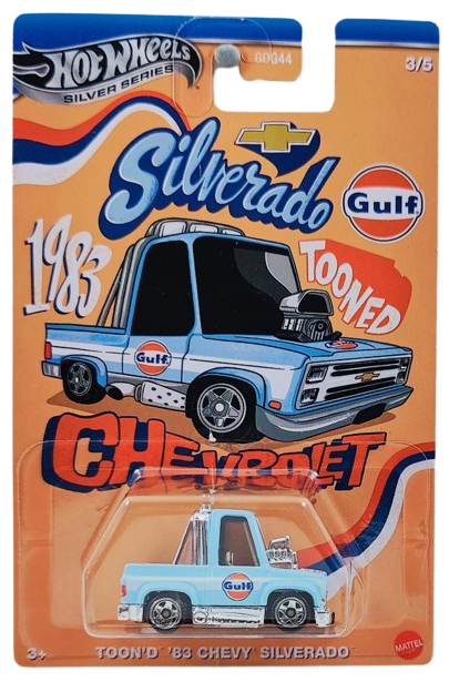 Hot Wheels 2025 - Silver Series / Tooned / Gulf Racing # 3/5 - Toon'd '83 Chevy Silverado - Sky Blue - S5 Wheels - Walmart Exclusive