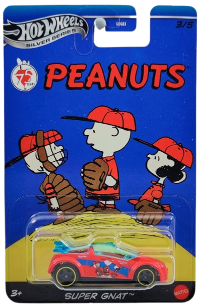 Hot Wheels 2025 - Silver Series / Theme / Peanuts 75 Years Series 3/5 - Super Gnat - Red / Charlie Brown, Linus & Lucy on Door - S5 Wheels - Walmart Exclusive