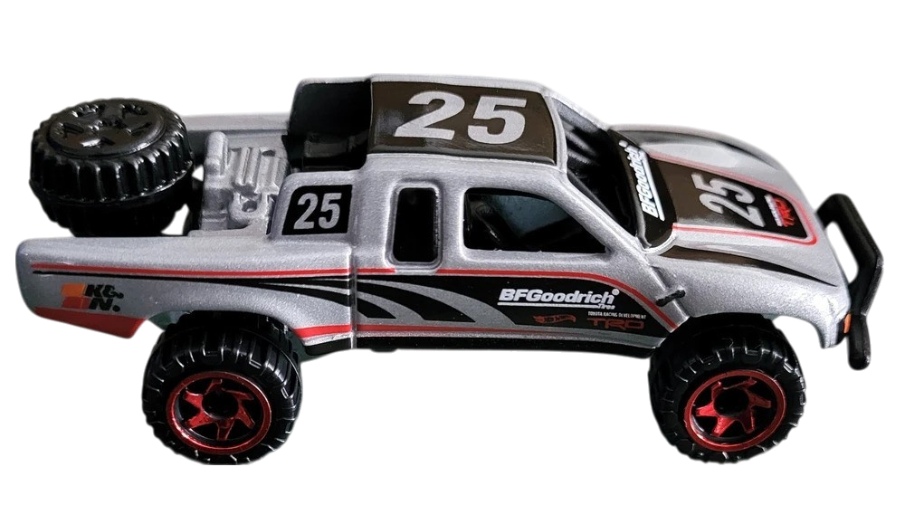 Hot Wheels 2025 - Silver Series / Theme Series / Toyota Series 5/5 - Toyota Off-Road Truck - Silver / #25 - Red Chrome Off-Road Swirl 6 Spoke (ORSW6) Wheels - Metal Base - Walmart Exclusive