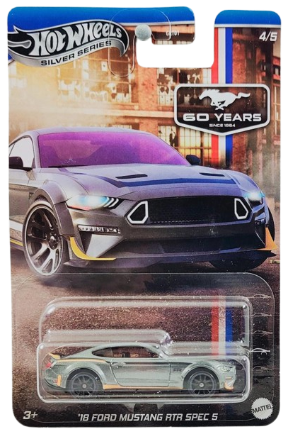 Hot Wheels 2025 - Theme / Mustang 60 Years Anniversary Series 4/5 - '18 Ford Mustang RTR Spec 5 - Metalflake Gray - MM5 Wheels - Walmart Exclusive