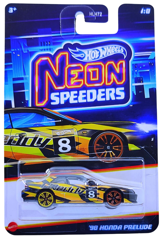 Hot Wheels 2025 - Theme / Neon Speeders 1/8 / Mix 2 - '98 Honda Prelude - Matte Black / GReddy Graphics - Neon Speeders 6-Spoke (NS6) Wheels - Walmart Exclusive