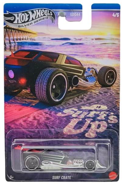 Hot Wheels 2025 - Silver Series / Theme Series / Surf's Up Series 4/5 - Surf Crate - Matte Black / Scallops - Black 5 Spokes - Walmart Exclusive