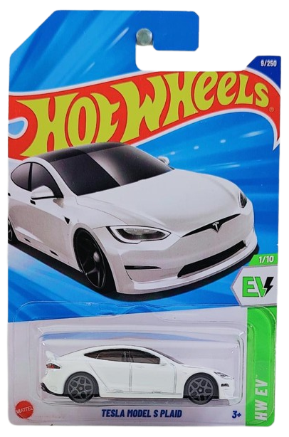 Hot Wheels 2025 - Collector # 009/250 - HW EV 1/10 - Tesla Model S Plaid - White - Gray Y5 Wheels - International Card